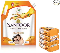 Santoor Sandal & Turmeric Soap (4×125g) + Handwash 1500ml