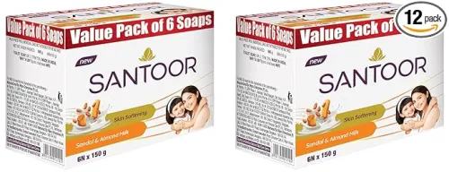 Image of Santoor Sandalwood & Almond Milk Bath Soap (150g x 12)