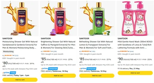 Image of Santoor Shower Gel starting at ₹80