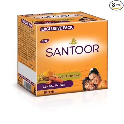 Image of Santoor Skin Moisturizing Sandal & Turmeric Bathing Soap (Pack of 8, 125g)
