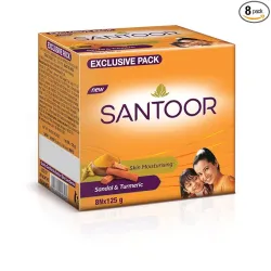 Santoor Skin Moisturizing Sandal & Turmeric Bathing Soap (Pack of 8, 125g)