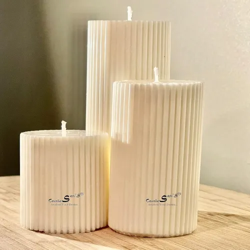 Image of Sapi'S Soy Wax Scented White Ribbed Pillar Candle (6.5 X 15 Cm)
