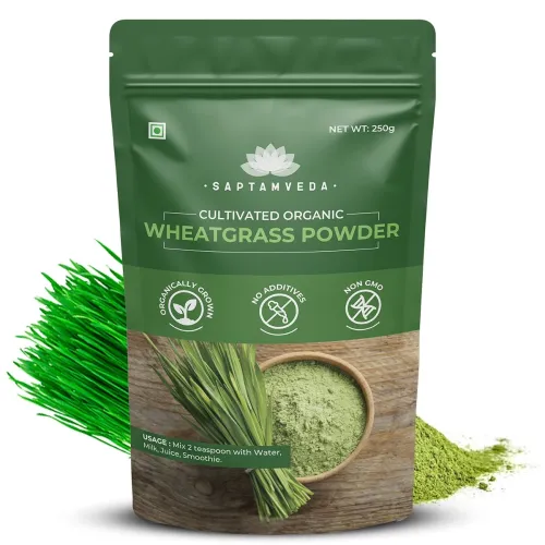 Image of SAPTAMVEDA 100% Organic Wheat Grass Powder 250 Gm Non-GMO, Vegan, Superfood | Antioxidant, Energy, Detox, Immunity Boost