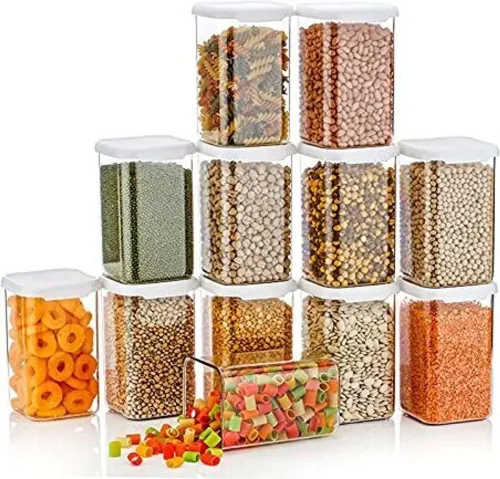 Image of SARAZA Plastic Grocery Container - 1200 ml (Pack of 12, White)