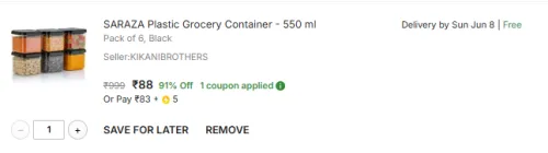 Image of SARAZA Plastic Grocery Container - 550 ml 