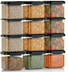 SARAZA Plastic Grocery Container - 550 ml  (Pack of 12, Black)