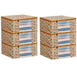 Saree Covers with Zip – 9 Inch, Non-Woven, Orange Patti Design, Wardrobe Organizer, Clothes Storage Bag with Transparent