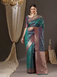 Sareemall Woven Banarasi Silk Blend Saree (Light Green)