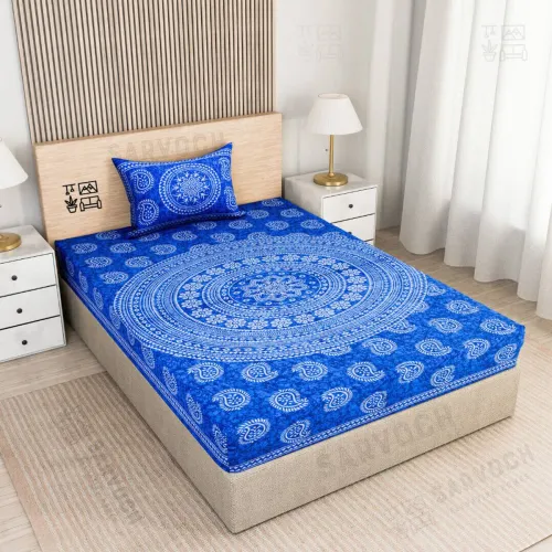 Image of SARVOCH Cotton Single Flat 144 TC Jaipuri Prints Bedsheet (Pack of 1)