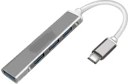 SarvoTeleweb 4-in 1 USB Hub Type C to 4 USB-A Ports Multiport Adapter with Fast Data Transfer 01 USB Hub (Silver)