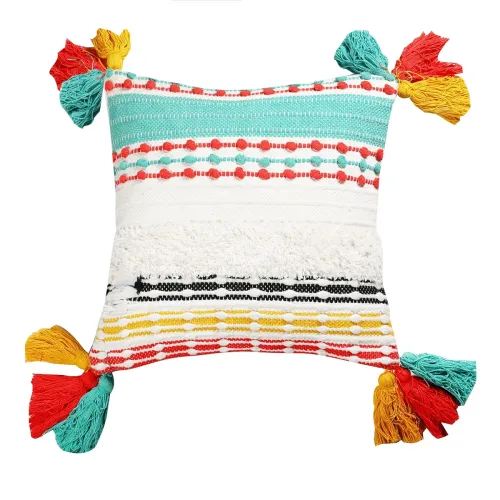 Image of SASHAA WORLD 100% Cotton Decorative Cushion Cover with Zipper | Bedroom & Living Room | 45X45 cm Multicolour