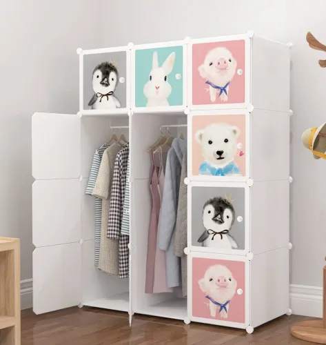 Image of Sasimo 12-Door DIY Kids Plastic Collapsible Wardrobe – White