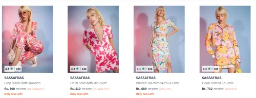 Image of SASSAFRAS Coral Pink Printed Co-ord Set Starting at ₹500