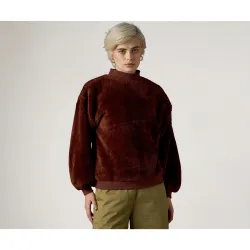 Sassafras Women Balloon Sleeve Faux Fur Sweatshirt