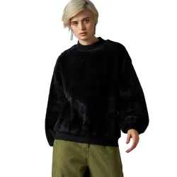 Sassafras Women Balloon Sleeve Faux Fur Sweatshirt