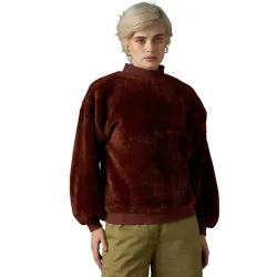 Sassafras Women Balloon Sleeve Faux Fur Sweatshirt
