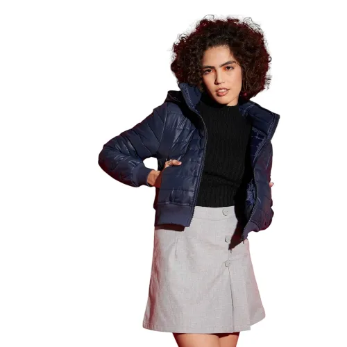 Image of SASSAFRAS Women Hooded Crop Bomber Jacket