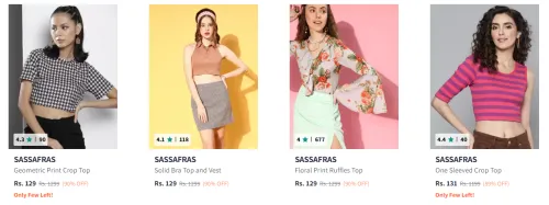Image of SASSAFRAS Women Print Crop Top Starting At @₹129