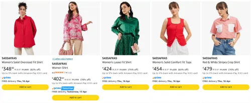 Image of SASSAFRAS womens shirts upto 70% discount 
