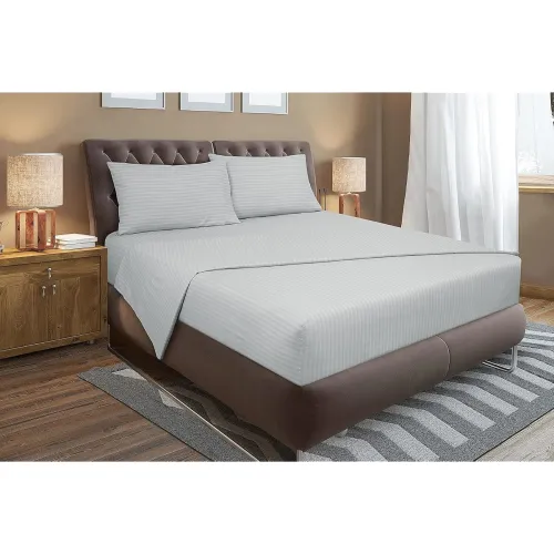 Image of Satin Striped King Size Fitted Bedsheet Set