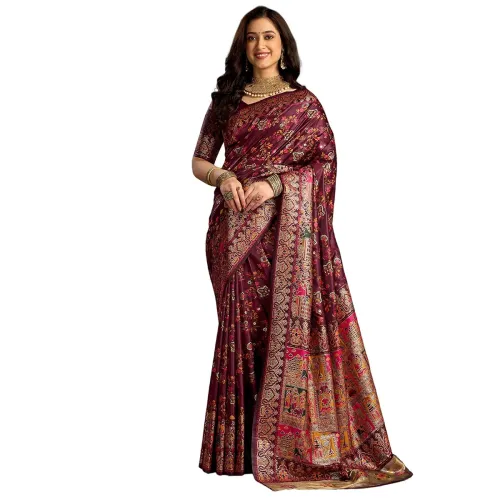 Image of Satrani Women's Silk Weaving Banarasi Saree with Unstitched Blouse Piece