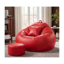 Sattva Classic 3XL Bean Bag Chair with Beans Filled Sofa Style Faux Leather Beanbags with Footstool & Cushion 