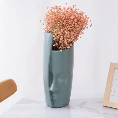 Image of SATYAM KRAFT Ceramic Look Face Shaped Flower Vase 30cm