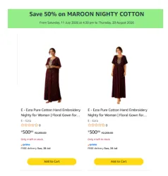 Save 50% E - Ezra Pure Cotton Nighty for Woman