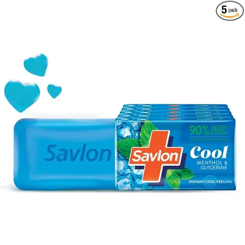 Image of Savlon Cool Bathing Soap Bar 600g (120g Pack of 5) | 99.9% Germ Protection | Cool Menthol | Natural Origin Glycerin | 