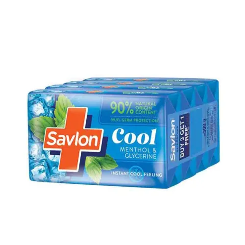 Image of Savlon Cool Soap, with Menthol & Glycerin, 300g (75g - Combo Pack of 3+1), Soap for Men and Women, For All Skin Types