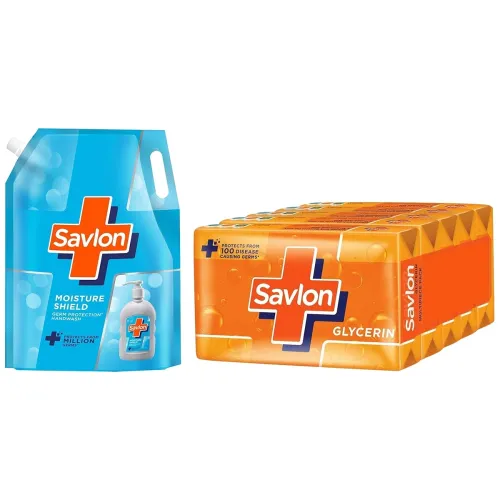 Image of Savlon Moisturizing Glycerin Soap Bar With Germ Protection, Pack Of 5-125G Each & Savlon Moisture Shield Germ Protection