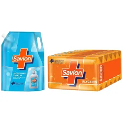 Savlon Moisturizing Glycerin Soap Bar With Germ Protection, Pack Of 5-125G Each & Savlon Moisture Shield Germ Protection