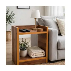 SBF Furniture Engineered Wood Side Table with Storage Shelf, Modern End Table for Living Room, Bedroom & Sofa, Wooden Nightstand with Open Shelves (Yellow)