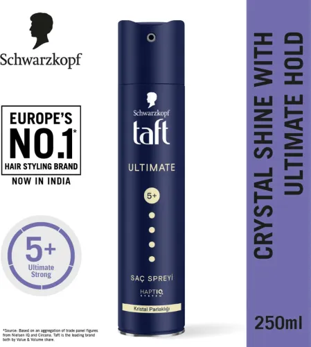 Image of Schwarzkopf TAFT Ultimate Hair Spray For Hair With Crystal Shine Hold 5+, Lasts For 72 Hours Hair Styler (250 ml)