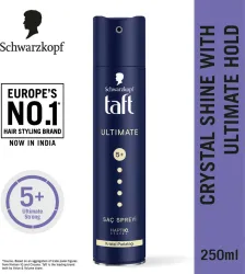 Schwarzkopf TAFT Ultimate Hair Spray For Hair With Crystal Shine Hold 5+, Lasts For 72 Hours Hair Styler (250 ml)