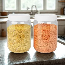 SCL Steelo Vistta Round Containers with White Screw Lid | BPA-Free Premium Plastic Kitchen Storage Jars | Durable, Airtight & Stackable | Ideal for Grains, Snacks, Pulses & More | 1.5 L, 2 p...