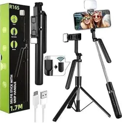 Sconzi R16S 360° Rotation Long Selfie Stick with Light Tripod, Monopod Kit, Tripod Kit (Black, Supports Up to 1400 g)