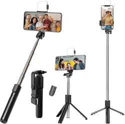 Sconzi Selfie Stick Tripod R1S 114cm expandable Tripod Bluetooth Remote Tripod, Monopod Kit, Tripod Kit (Black, Supports