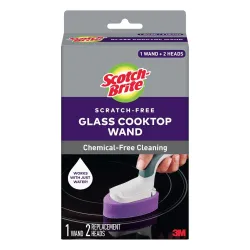 Scotch-Brite (950-CT-W) Glass Cooktop Refill Pads, Cleans with Just Water, Tackle Burnt-On Messes, 1 Wand and 2 Replacement Heads