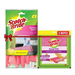 Scotch-Brite Rubber Kitchen Gloves and Sponge Wipe Combo