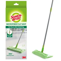 Scotch-Brite Dry Microfiber Flat Dust Mop for Floor Dusting & Wet Cleaning | Broom Replacement | 360° Rotating Head, Adjustable Handle | Floor, Glass & Wall Cleaning | Green | No Additional Refill