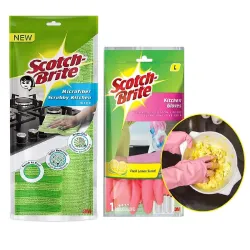 Scotch-Brite Microfiber Scrubby Kitchen Wipe, 36x30cm and Kitchen Gloves Large (Multicolour, H18-6037)