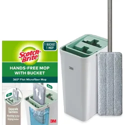 Scotch-Brite Plastic Hands-Free Microfiber Flat Mop with Compact Bucket