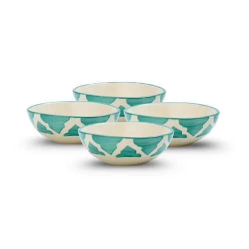 Image of Ceramic Bowl Set | 4-Piece Lightweight Crockery for Daily Use | Seafoam Green Ramen & Snack Bowls (75ml Each) | Elegant 