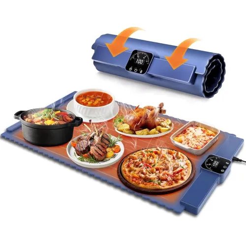 Image of SEAHELTON Food Warming Mat – Roll Up Food Warmer with Fast & Even Heating, Premium-Grade Silicon Material, 5 Temperature
