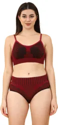 secretlove Bra & Panty Set Self Design Maroon Lingerie Set