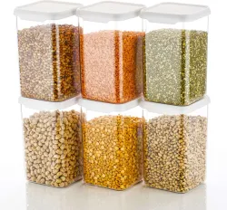Sedulous Plastic Grocery Container - 1100 ml (Pack of 8, White)