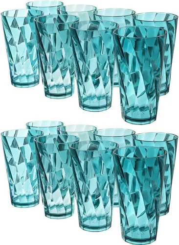 Image of Sedulous Twister Plastic Glass Set – 16 Pcs, 300ml, Sky Blue