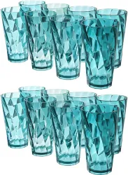 Sedulous Twister Plastic Glass Set – 16 Pcs, 300ml, Sky Blue