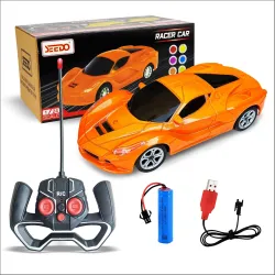 SEEDO Rechargeable Remote Control Racer Car High Speed Racing Sports Car with LED Headlights, 1: 24 Scale Fast Metallic RC Vehicle Toy for Kids 8+ Years (Pack of 1, Orange)
